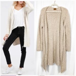 POL Clothing Popcorn Eyelash Cozy Textured Longline Open Front Cardigan